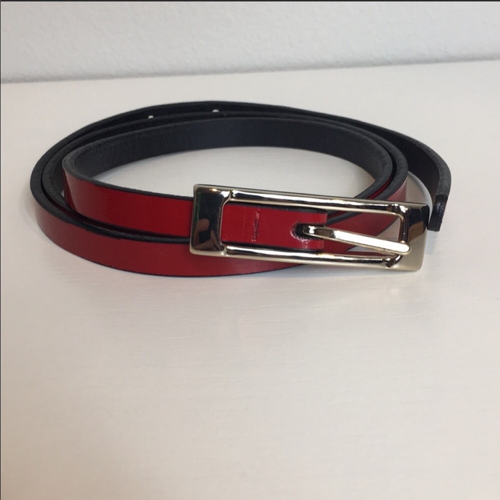 Skinny Red Belt with Silver Buckle